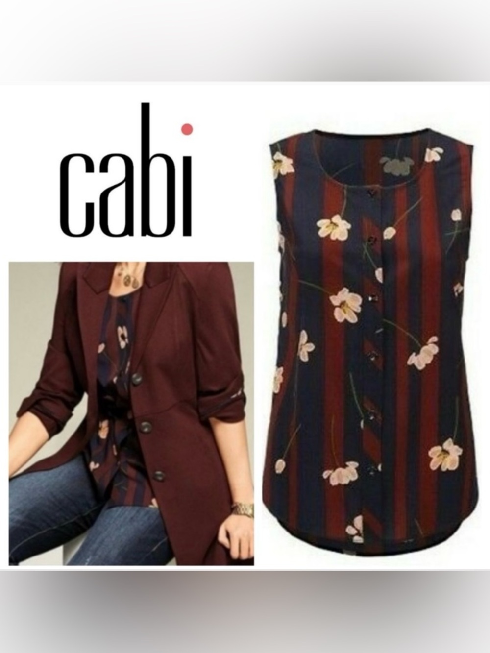 Cabi Scroll Striped Sleeveless Top 3600
